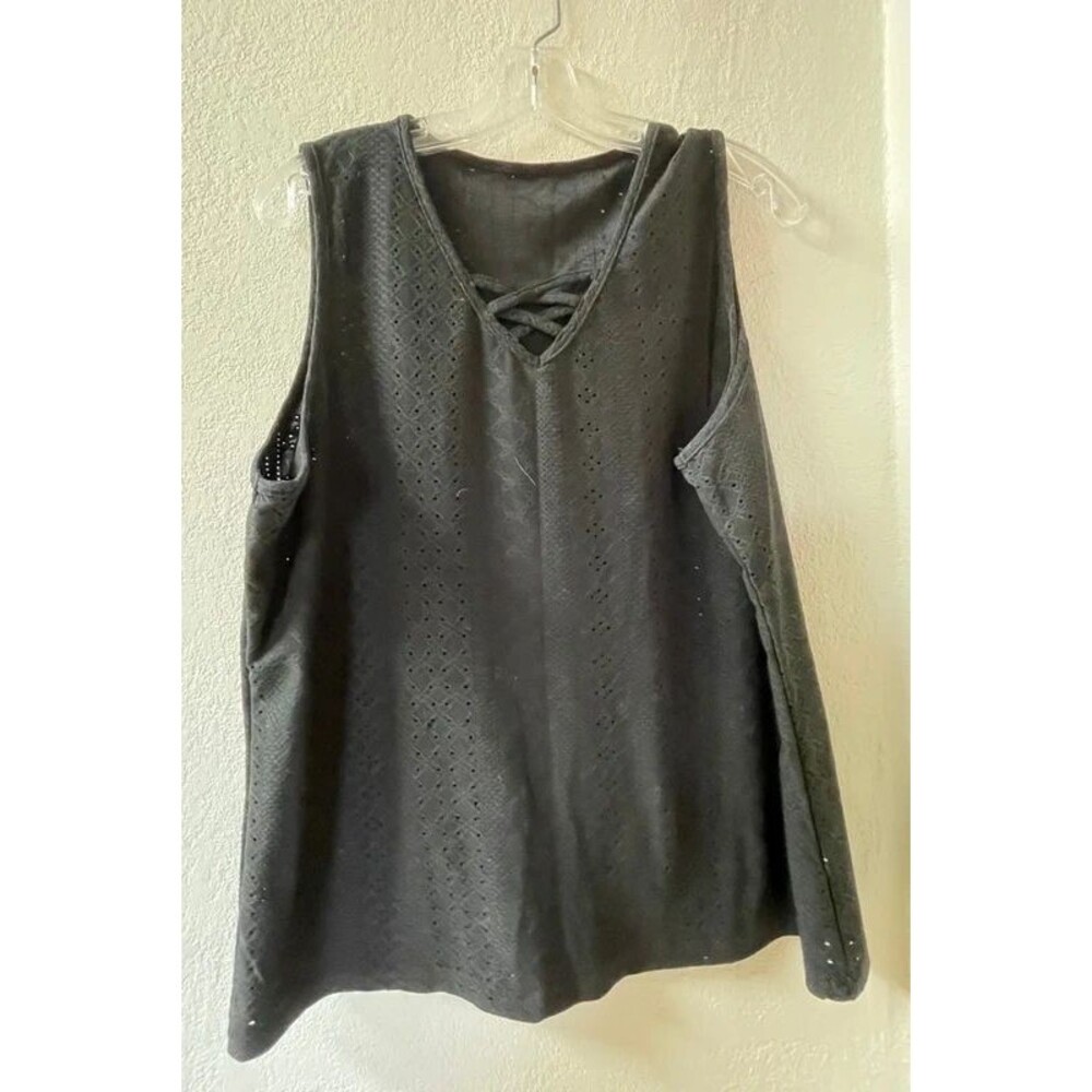 Shein Charcoal Gray Eyelet Tank Top Crisscross V-Neck Sleeveless Women's XL